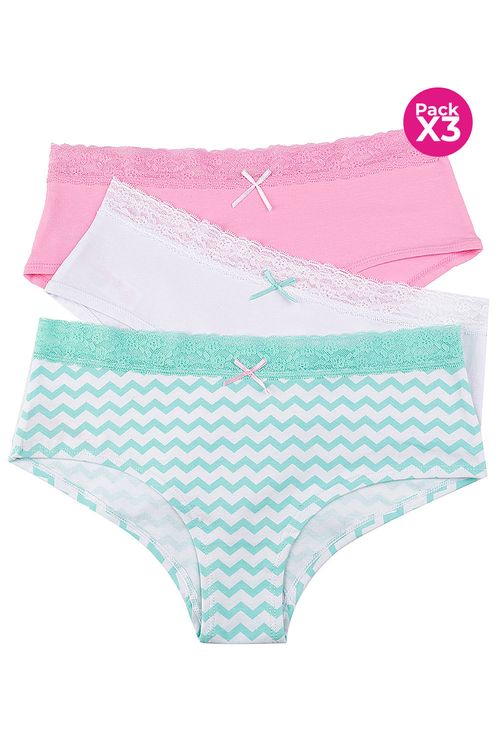 PANTY HIPSTER TEEN EN ALGODÓN Y ENCAJE X3