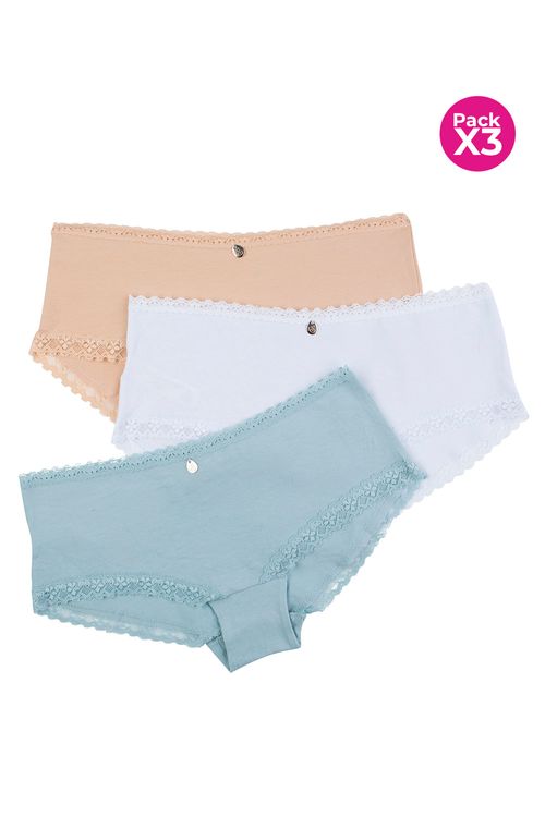 PANTY HIPSTER EN ALGODÓN Y DELICADO ENCAJE X3