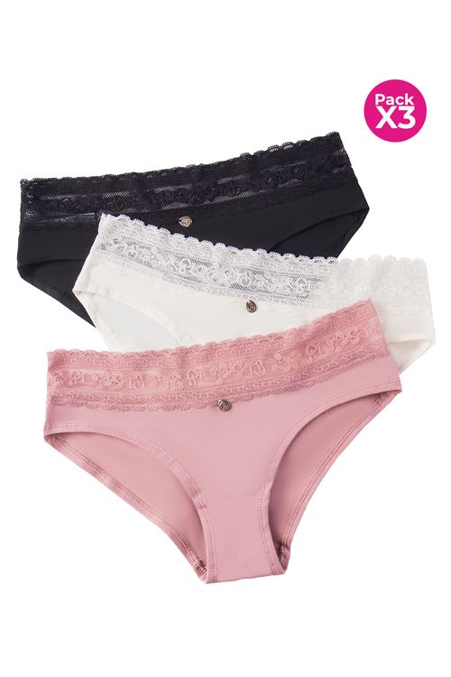 PANTY HIPSTER EN ALGODÓN CON ENCAJE PAQUETE X3