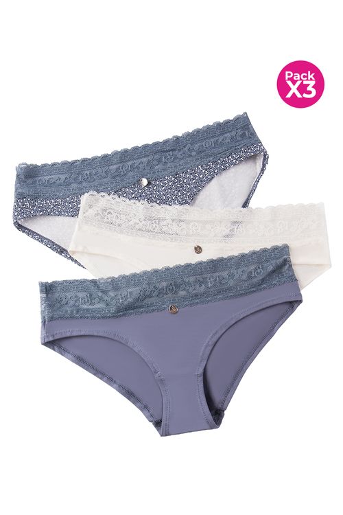 PANTY HIPSTER EN ALGODÓN CON ENCAJE PAQUETE X3