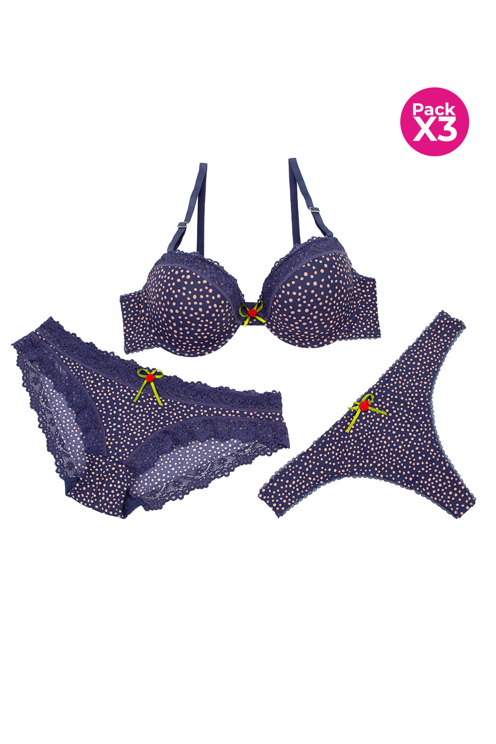 CONJUNTO BRASIER+ 2 PANTYS - Lili Pink