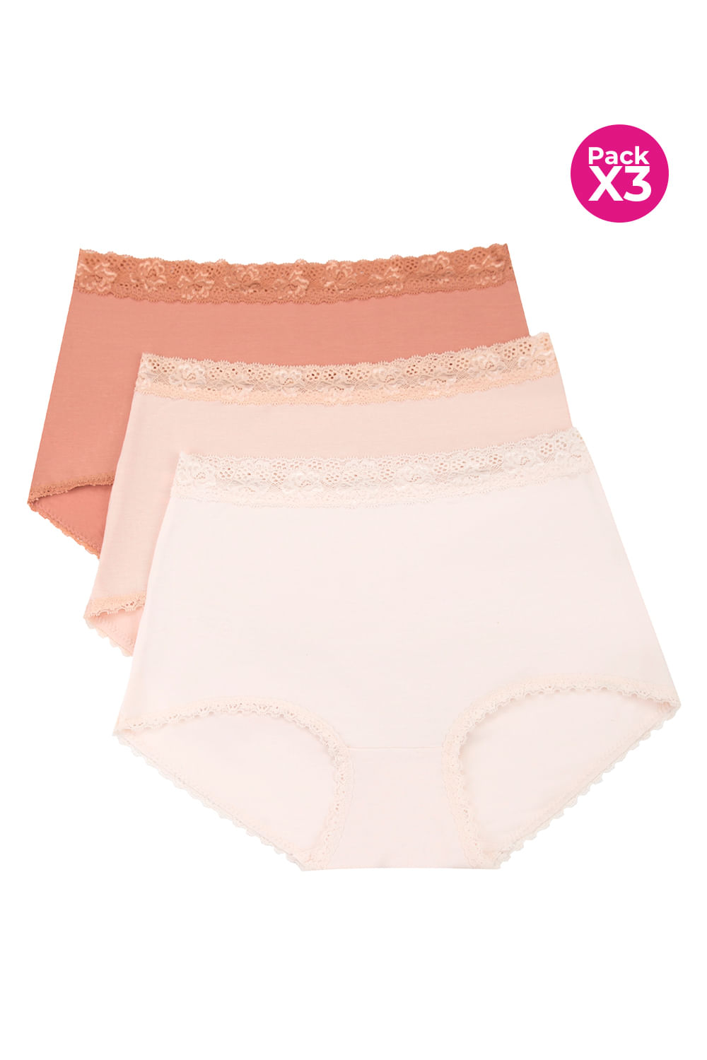 Paquete x3 panty clasico de algodon y encaje Lili Pink Colombia