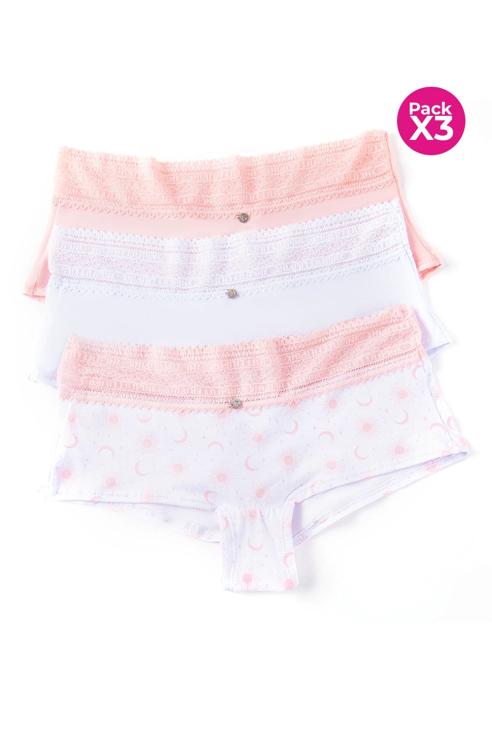 PAQUETE X3 PANTY CON ENCAJE EN ALGODON Lili Pink Colombia