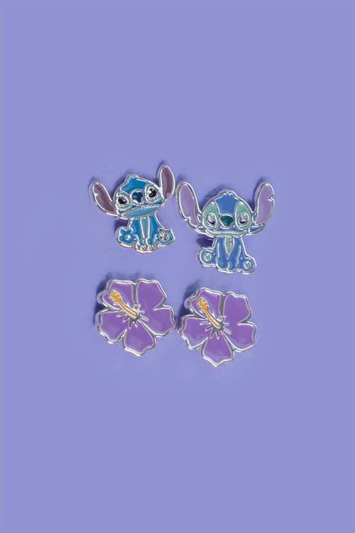 Set de aretes x2 baño en plata con diseño de stitch
