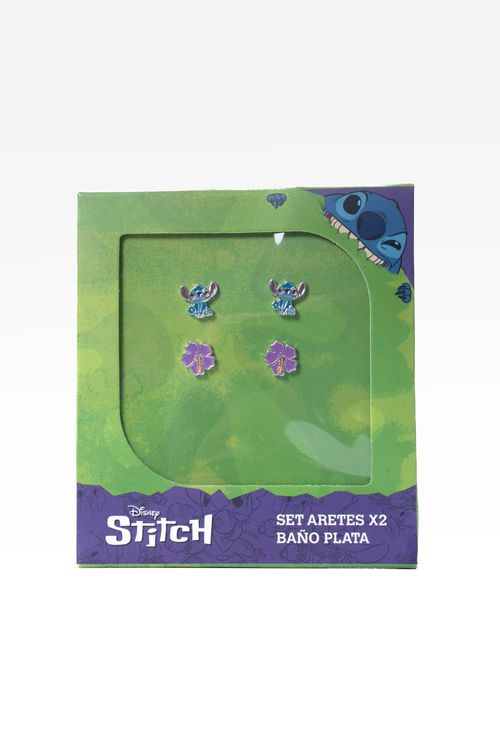 Set de aretes x2 baño en plata con diseño de stitch