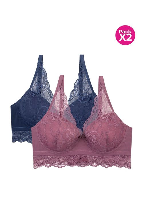 Brasier en encaje con cubrimiento alto paquete x2