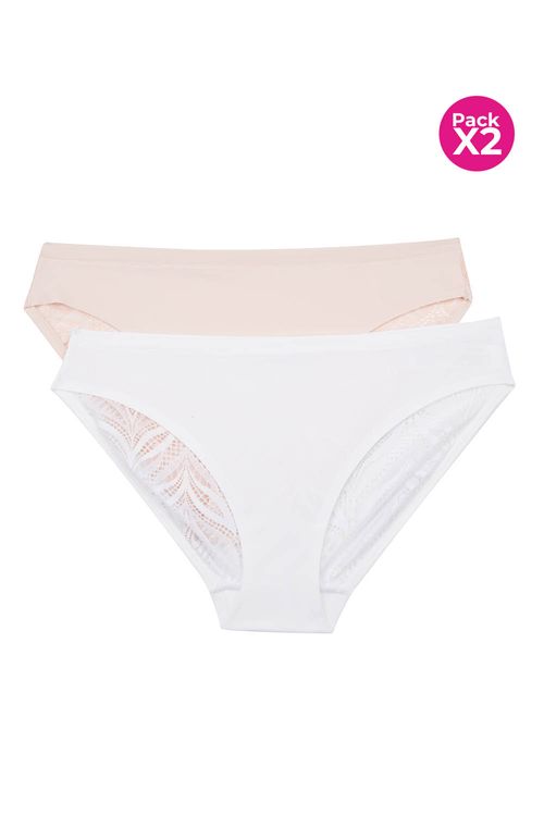 Panty en encaje y microfibra tipo hipster paquete x2