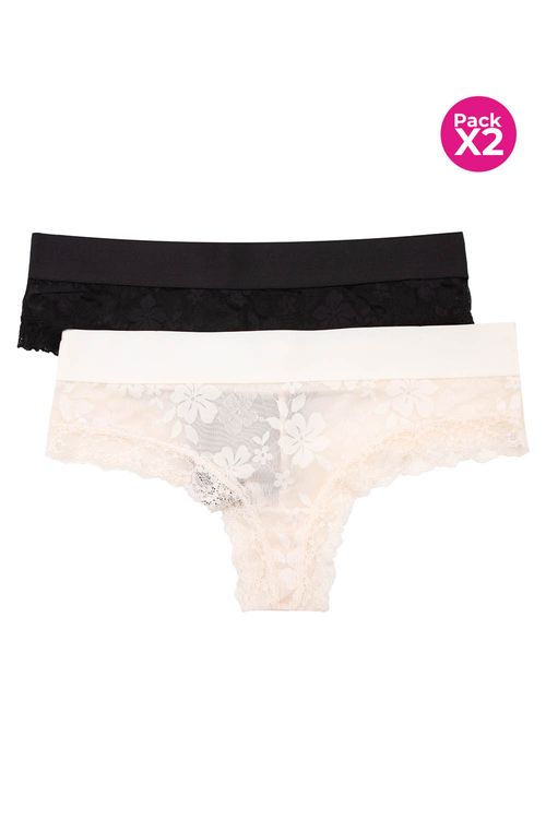 Panty tipo hipster en encaje paquete x2