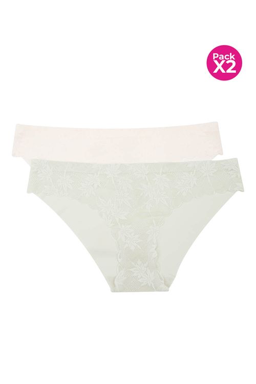 Panty hipster en encaje y microfibra paquete x2