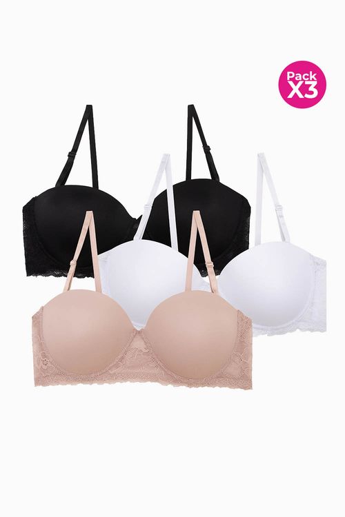 Brasier diseño strapless paquete x3 en microfibra