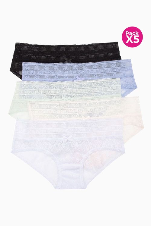 Panty hipster paquete x5 confeccionado en encaje