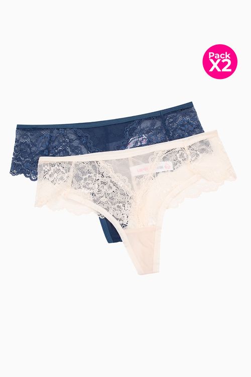 Panty tipo brasilera en encaje paquete x2
