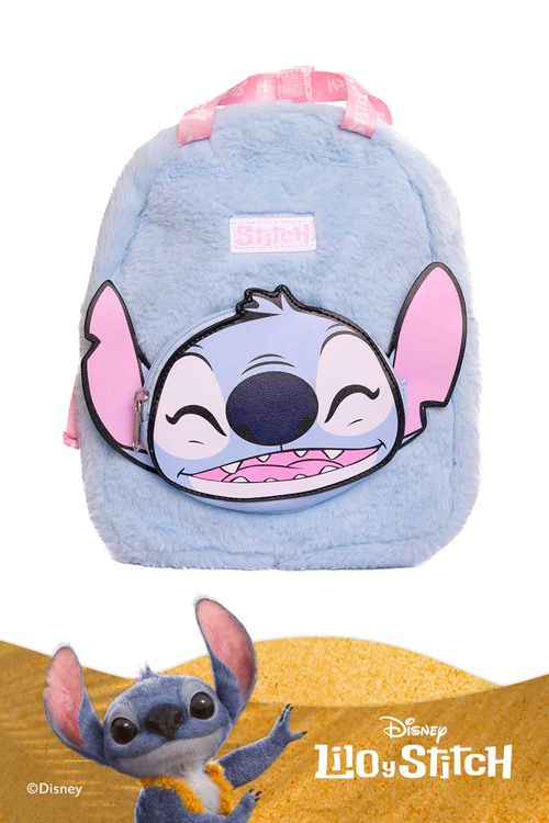Bolso morral pequeño de peluche con diseño inspirado en stitch