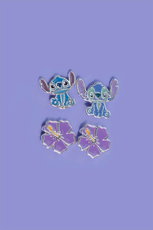 Set de aretes x2 baño en plata con diseño de stitch