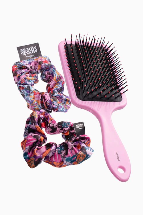 Set cepillo capilar + scrunchies minnie mouse