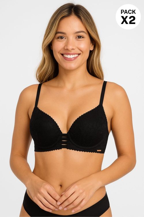 Brasier con cobertura media en encaje paquete x2