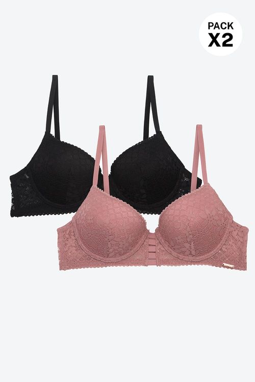 Brasier con cobertura media en encaje paquete x2