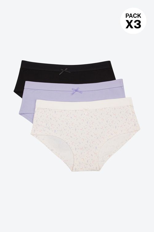 Panty hípster en algodón paquetería x3