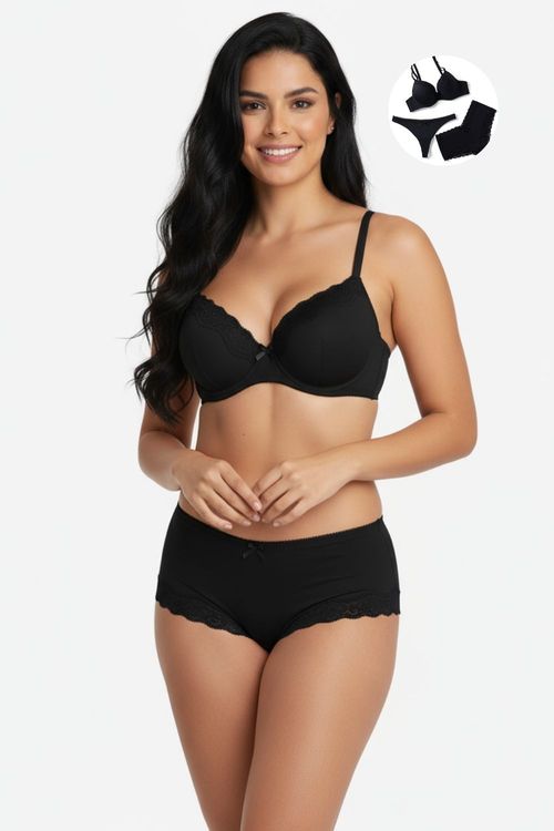 Conjunto trío incluye brasier más 2 panties