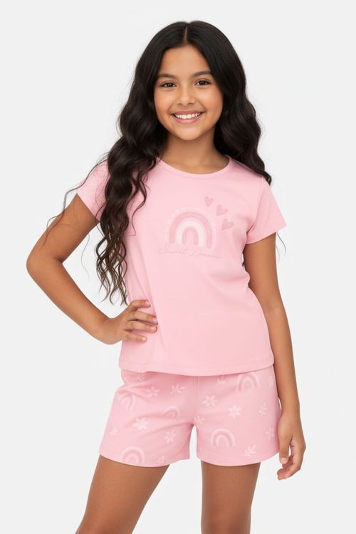Pijama 2 piezas para niñas manga corta y cuello redondo