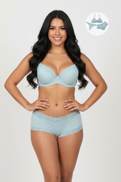 Conjunto trío en microfibra incluye brasier más 2 panties