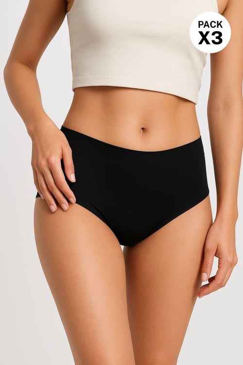 Panty hipster con detalle medio en microfibra paquete x3