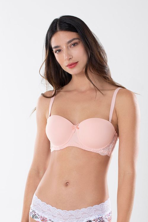 Brasier strapless en microfibra y encaje