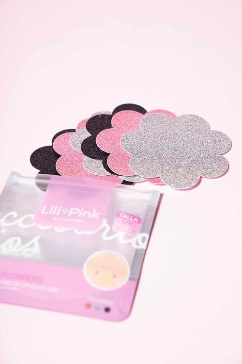 Paquete x3 pares cubre pezones en forma de flor con glitter