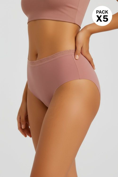 Hipster invisible en microfibra y encaje decorativo paquete x5