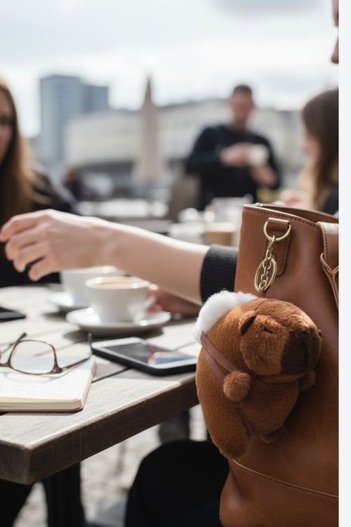 Llavero con diseño de un capibara con morral