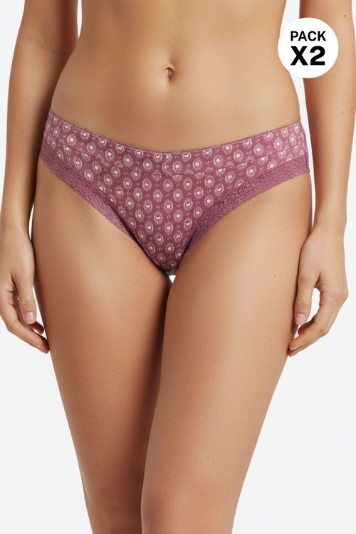 Panty brasilera con encaje y en microfibra paquete x2