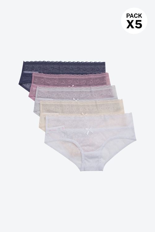 Panty hipster paquete x5 confeccionado en encaje
