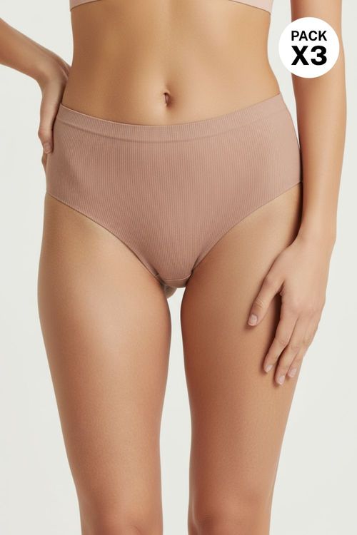 Brasilera corte láser paquete x3 en microfibra con textura acanalada