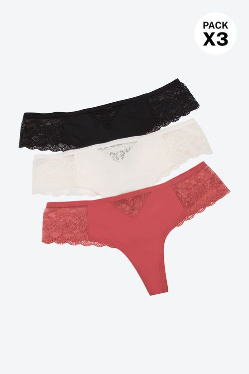 Panty tipo brasilera paquete x3 en encaje y microfibra