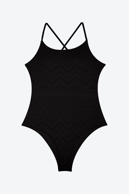 Vestido de baño estilo enterizo con textura de ojalillo