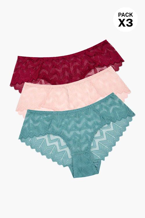 Panty hipster fabricado en encaje delicado paquete x3