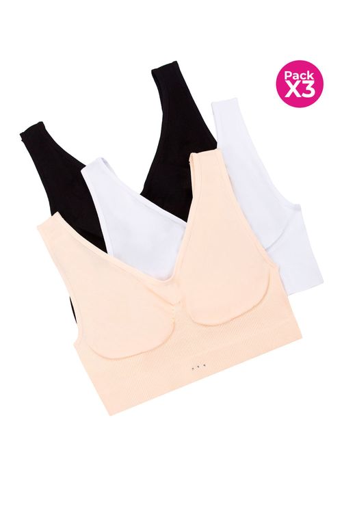 Paquete x3 top sin costuras con cargaderas anchas