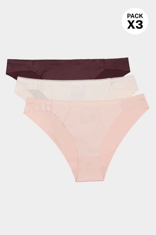 Panty tipo tanga elaborado en microfibra satinada paquete x3