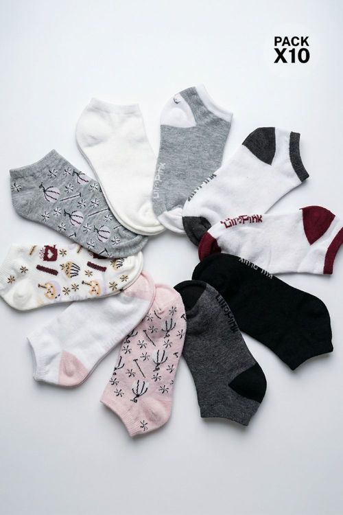 Medias tipo talonera elaborada en políéster paquete x10