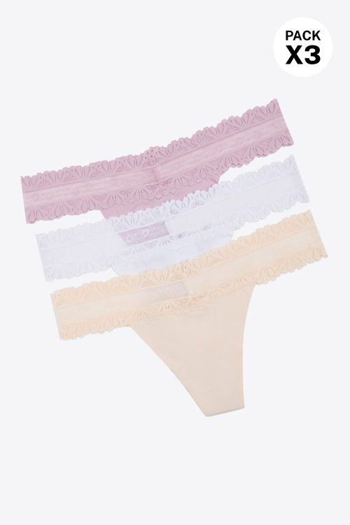 Brasilera invisible con encaje en microfibra paquete x3