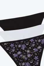 Brasilera-En-Algodon-Suave-Con-Talle-Bajo-Paquete-X3-Negro-Blanco-Print-Flores-Tl