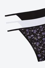 Brasilera-En-Algodon-Suave-Con-Talle-Bajo-Paquete-X3-Negro-Blanco-Print-Flores-Tl