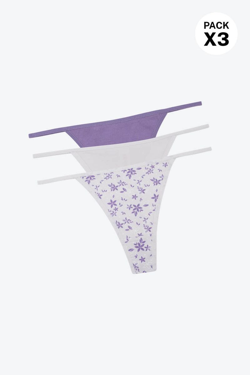 Brasilera-En-Algodon-Suave-Con-Talle-Bajo-Paquete-X3-Lila-Claro-Violeta-Print-Flores-Tm