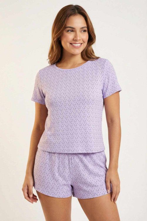 Conjunto pijama manga corta en poliester de tacto suave