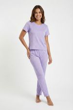 Conjunto-Pijama-Elaborada-En-Poliester-De-Cuello-Redondo-Lila-Print-Estrellas-Txl
