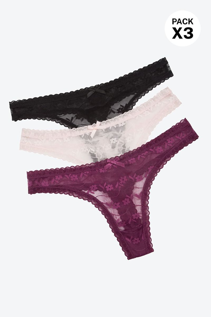 Panty-Tipo-Brasilera-Elaborada-En-Encaje-Delicada-Paquete-X3-Negro-Vinotinto-Rosado-Claro-Tl