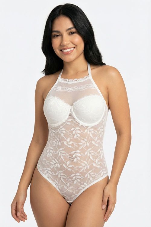 Body tipo halter con realce confeccionado en malla