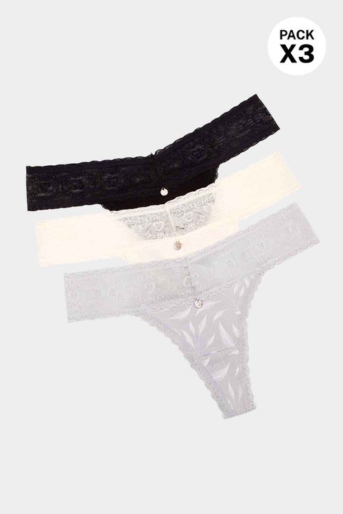 Panty brasilera elaborado en algodón y encaje paquete x3