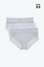 Hipster-Algodon-Y-Encaje-Paquete-X3-Con-Ajuste-Perfecto-Marfil-Gris-Claro-Print-Estrellas-Tl