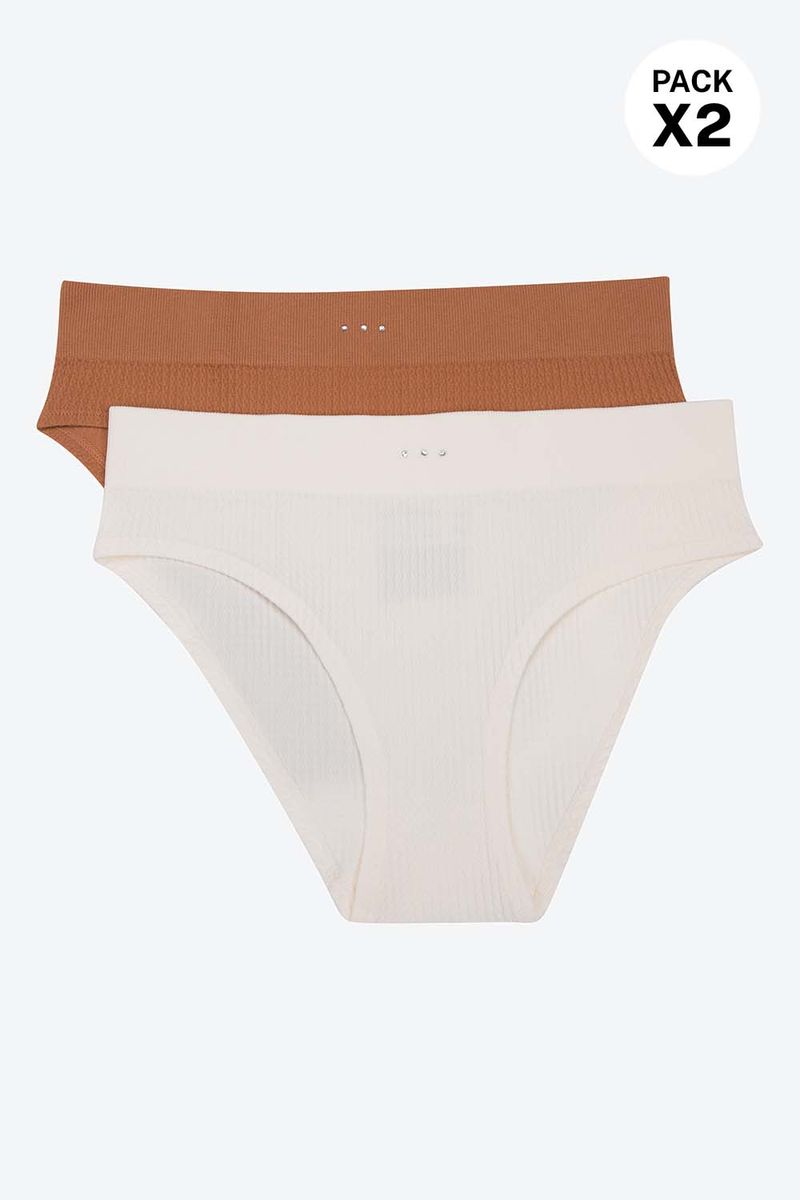 Panty-Hipster-Con-Talle-Alto-En-Seamless-Paquete-X2-Marfil-Terracota-Ts
